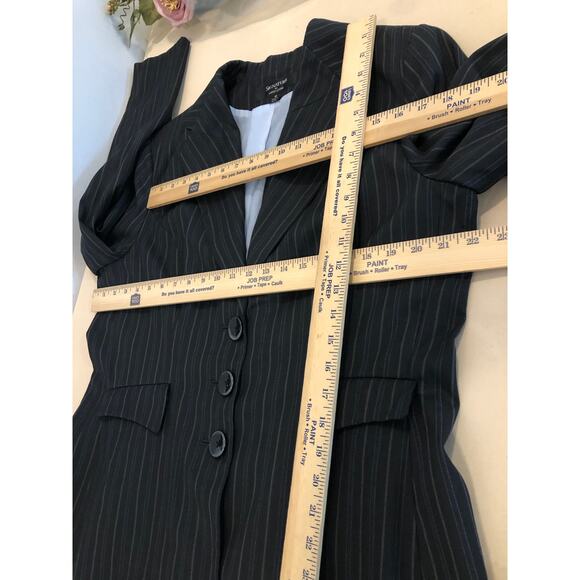 Signature By Larry Levine Women Plus 18 Strip Pea Coat Jacket Lapel Notch Black - Picture 7 of 10